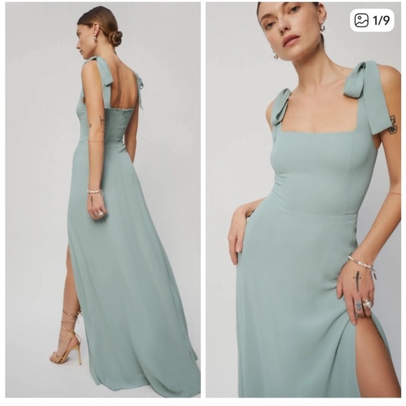 Reformation Dresses & Skirts - Reformation Celadon Green Blue Westerly Tie Strap Maxi Gown Dress Sz 10 Wedding